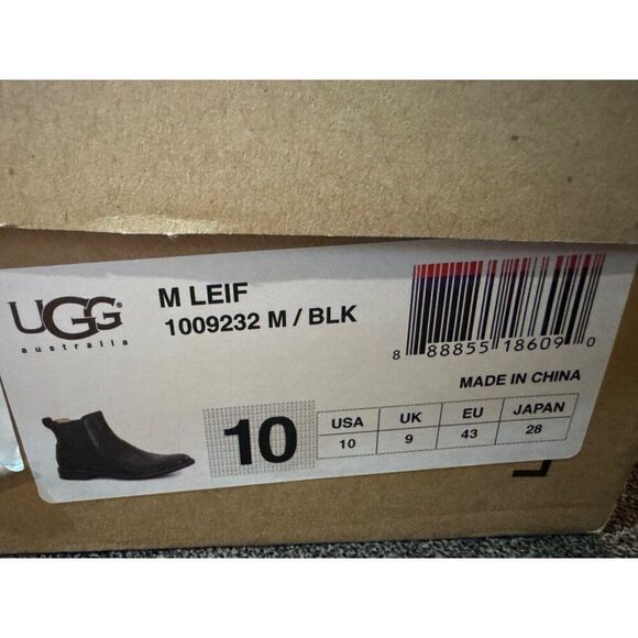 UGG Leif Men’s Black Leather Boots Size 10 - Picture 5 of 12